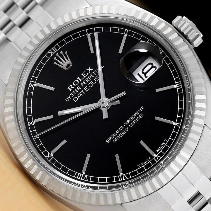 ROLEX MENS DATEJUST 16014 BLACK DIAL 18K WHITE GOLD STEEL JUBILEE WATCH: Condition: Pre-owned - Excellent,Brand: Rolex,Department: Men's,Style: Dress/Formal, Luxury, Luxury: Dress Styles,Features: Acrylic Crystal, Chronometer, Screwdown Crown, Self-Winding, Swiss Made,