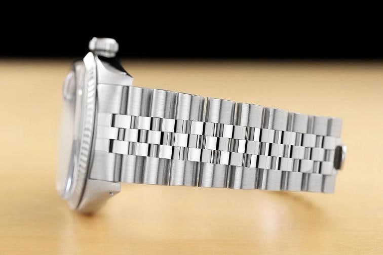 ROLEX MENS DATEJUST 16014 BLACK DIAL 18K WHITE GOLD STEEL JUBILEE WATCH - 5