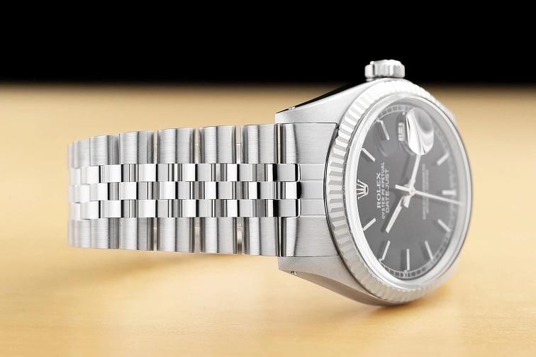 ROLEX MENS DATEJUST 16014 BLACK DIAL 18K WHITE GOLD STEEL JUBILEE WATCH - 6