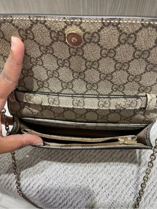 Gucci GG Emblem Wallet on Chain GG Supreme & Camel Brown Leather - 4