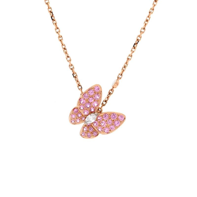 Van Cleef & Arpels Two Butterfly Pendant Necklace 18K Rose Gold with Pink: Condition: Pre-owned - Good,Brand: Van Cleef & Arpels,Main Stone: Diamond,Metal: 18K Rose Gold,Metal Purity: 18K,Style: Pendant,Type: Necklace,Color: Rose Gold,Material: 18K Rose Gold, Diamond,
