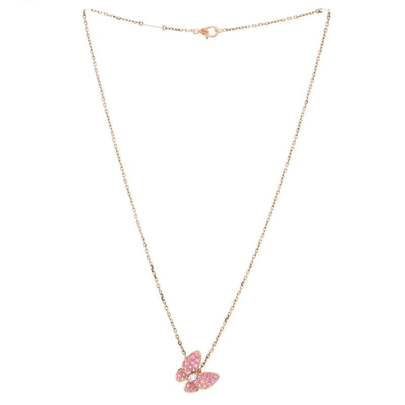 Van Cleef & Arpels Two Butterfly Pendant Necklace 18K Rose Gold with Pink - 2