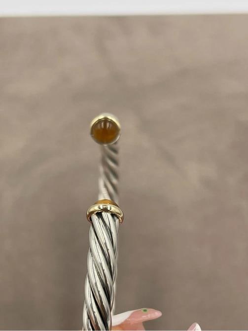 David Yurman Cable Cuff Bracelet 6mm Sterling Silver 14K Gold Tiger Eye L - 5