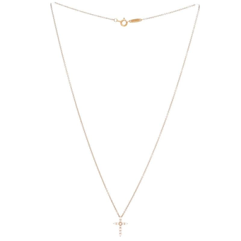 Tiffany & Co. Cross Pendant Necklace 18K Rose Gold with Diamonds Mini - 2