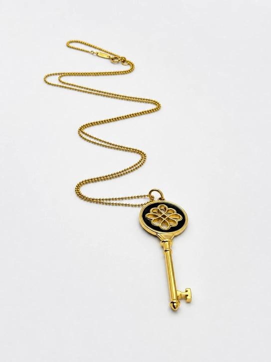 Tiffany & Co 18K Yellow Gold Black Enamel Knot Key Pendant - 2
