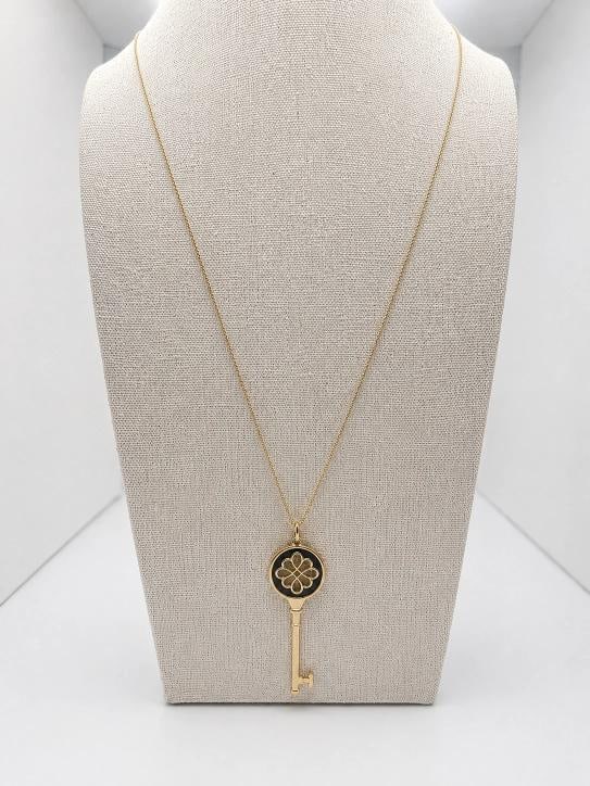Tiffany & Co 18K Yellow Gold Black Enamel Knot Key Pendant - 4