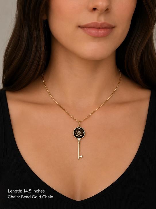 Tiffany & Co 18K Yellow Gold Black Enamel Knot Key Pendant - 7