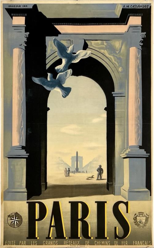 Original Vintage Poster PARIS French Art Deco Travel Tourism CASSANDRE France OL: Condition: Very Good / Good * (linen backed; excess linen has been trimmed to the margins; the poster was folded once horizontally; there is edge and corner wear, small tears and tiny losses, most