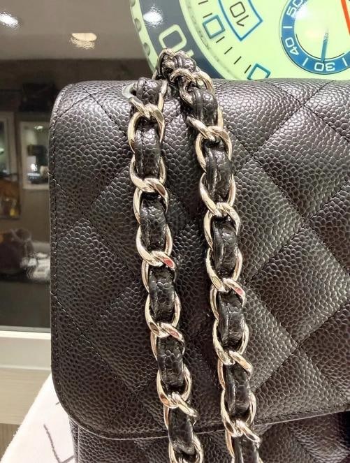 Chanel Jumbo Classic Double Flap Bag Black Quilted Caviar Silver (2017-2018) - 5