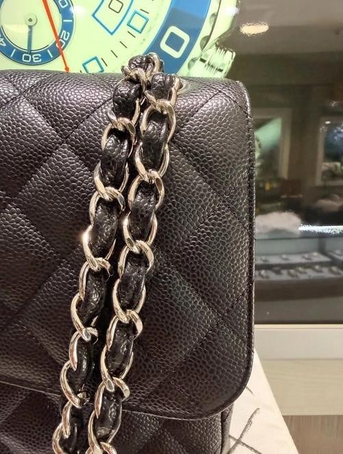 Chanel Jumbo Classic Double Flap Bag Black Quilted Caviar Silver (2017-2018) - 6