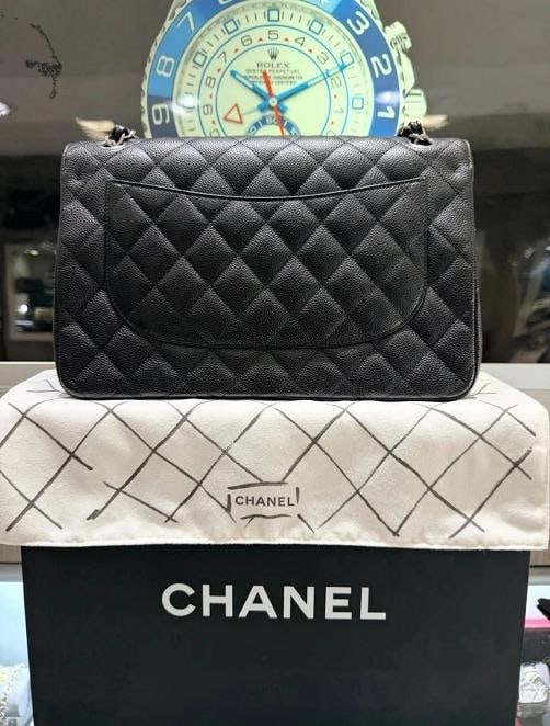 Chanel Jumbo Classic Double Flap Bag Black Quilted Caviar Silver (2017-2018) - 7