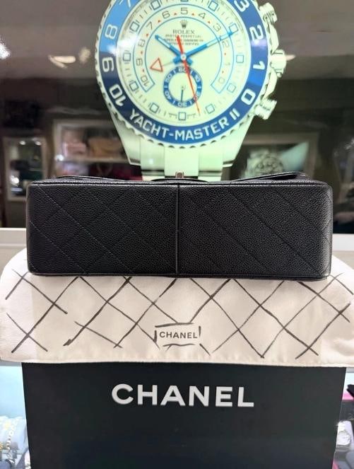 Chanel Jumbo Classic Double Flap Bag Black Quilted Caviar Silver (2017-2018) - 8