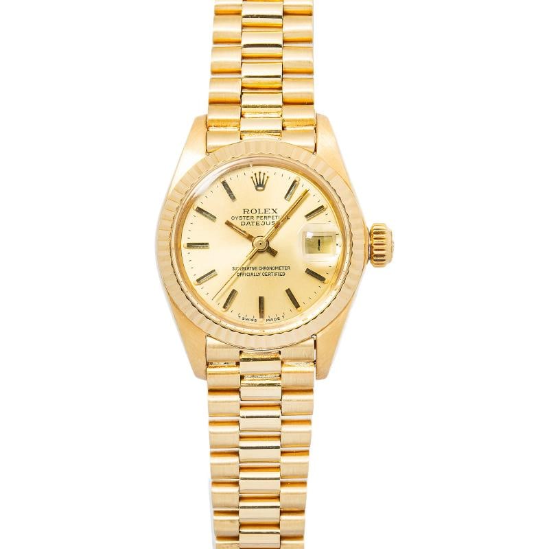 Rolex Datejust 6917 18k Yellow Gold President Champagne Dial Auto Watch 26mm: Case Size 26mm Wrist Fit 6 inches Box no Papers no Condition Ã¢â‚¬â€ Excellent Full Specifications Brand Rolex Model Datejust Customized no Serial # 596xxxx 