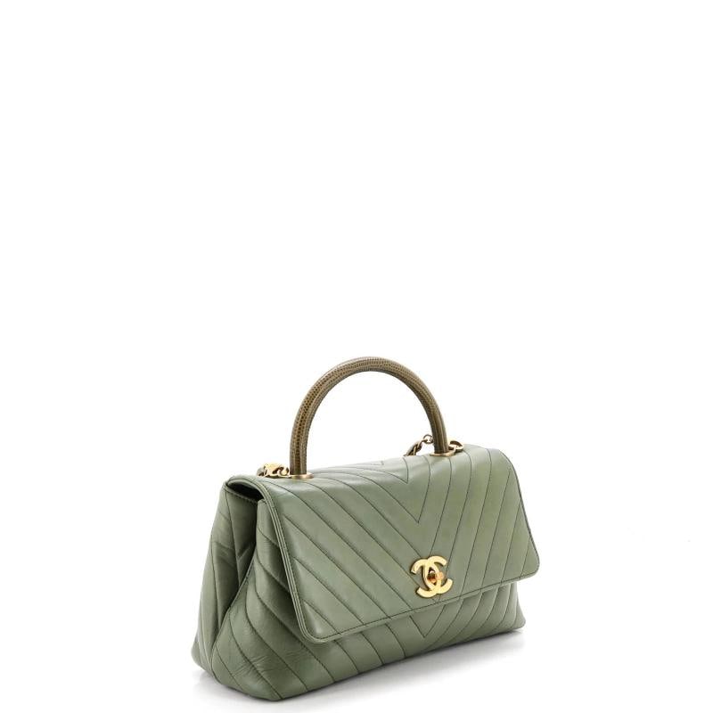 Chanel Coco Top Handle Bag Chevron Calfskin with Lizard Small - 2
