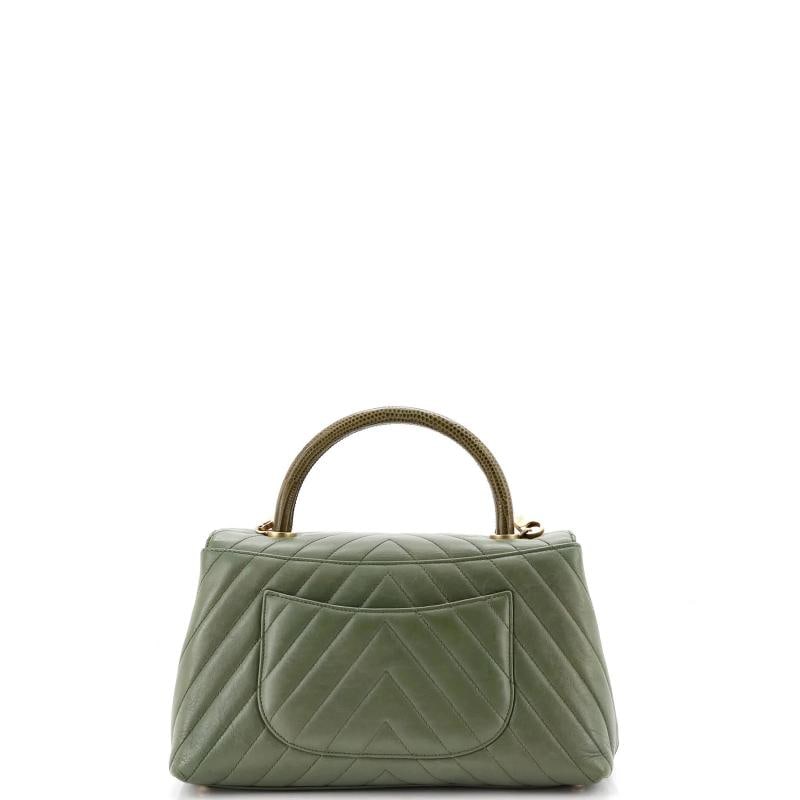 Chanel Coco Top Handle Bag Chevron Calfskin with Lizard Small - 3