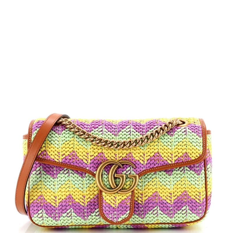 Gucci GG Marmont Flap Bag Woven Raffia Small (1 of 5)