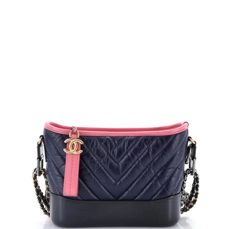 Chanel Gabrielle Hobo Chevron Aged Calfskin Small: Measurements: Handle Drop 15", Height 6", Width 8", Depth 3", Strap Drop 27" . Condition: Pre-owned - Good,Brand: Chanel,Exterior Material: Leather,Style: Cross Body Bags,Exterior Color: Blue,Departme
