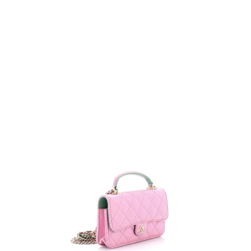 Chanel Classic Top Handle Flap Phone Holder with Chain Quilted Lambskin - 2