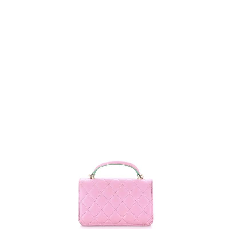 Chanel Classic Top Handle Flap Phone Holder with Chain Quilted Lambskin - 3