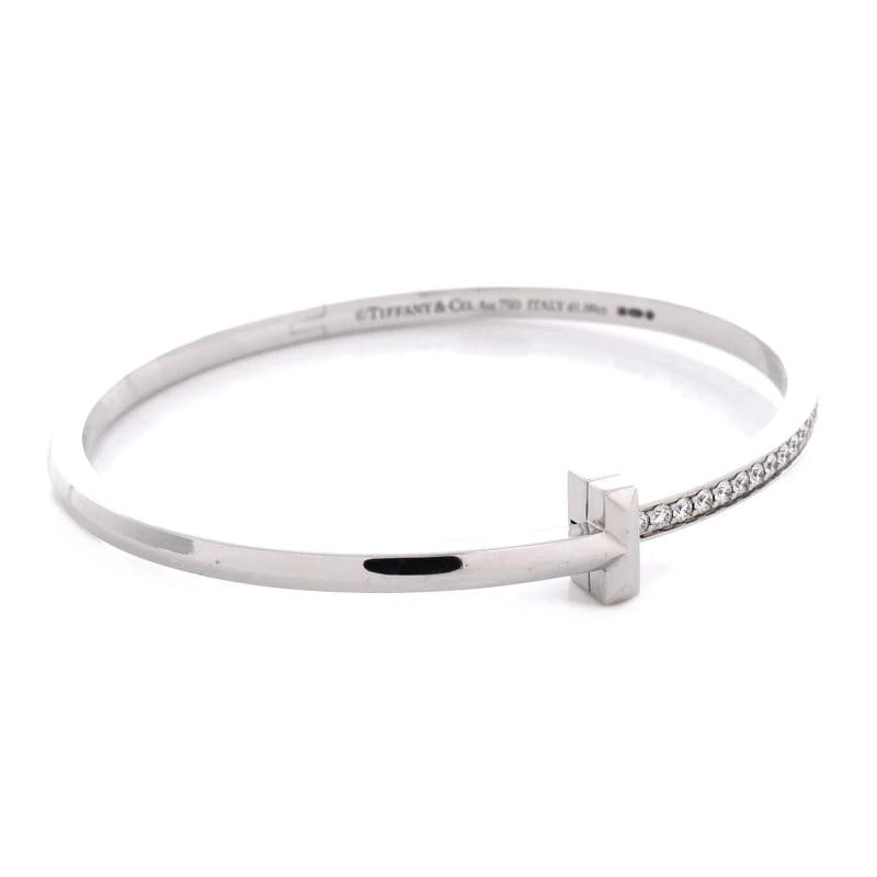 Tiffany & Co. T1 Hinged Bangle Bracelet 18K White Gold with Diamonds Narrow - 2