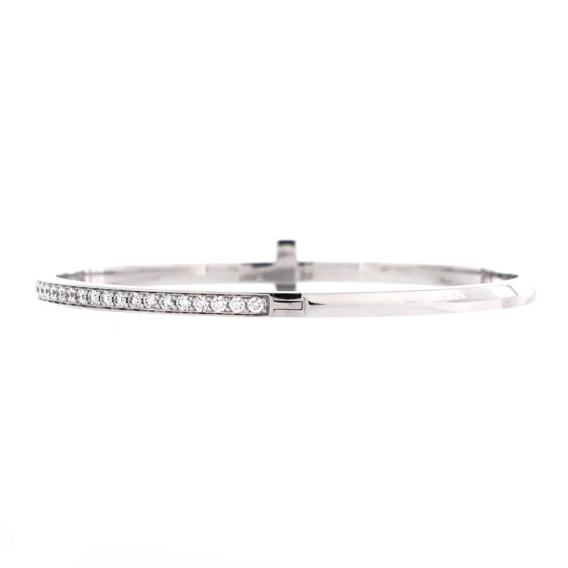 Tiffany & Co. T1 Hinged Bangle Bracelet 18K White Gold with Diamonds Narrow - 3