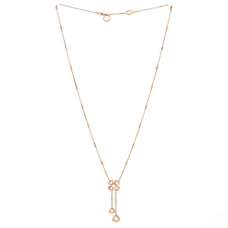 Bvlgari Fiorever Drop Pendant Necklace 18K Rose Gold and Diamonds - 3