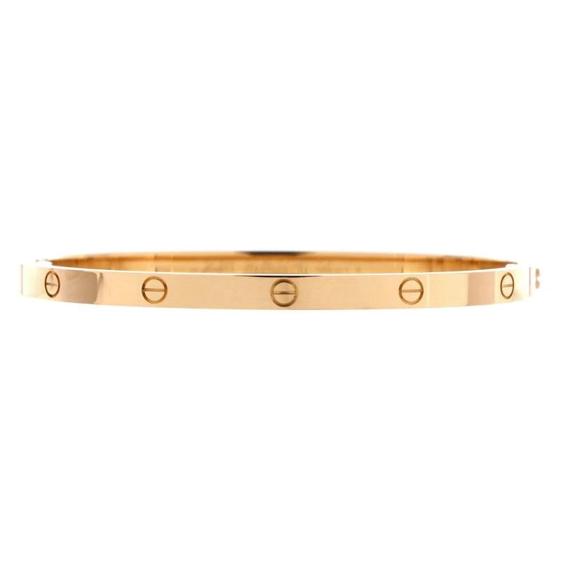 Cartier Love Bracelet 18K Yellow Gold Small: Measurements: Circumference: 5.75 ", Width: 3.6 mm Condition: Pre-owned - Good,Brand: Cartier,Main Stone: Unknown,Metal: 18K Yellow Gold,Metal Purity: 18K,Style: Bracelet,Type: Bracelet,Color: Yellow 