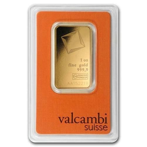 1 oz Gold Bar Valcambi Suisses (In Assay) .9999 Fine: Brand: Valcambi,MPN: 88352,Year: N/A,Total Precious Metal Content: 1 oz,Precious Metal Content per Unit: 1 oz,Fineness: 0.9999,Denomination: N/A,Circulated/Uncirculated: None,Certification: