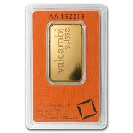 1 oz Gold Bar Valcambi Suisses (In Assay) .9999 Fine - 2