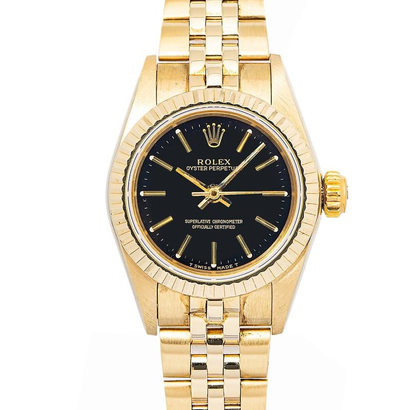 Rolex 67197 Oyster 14K Yellow Gold Black Dial Auto Lady's Watch 25mm - 2