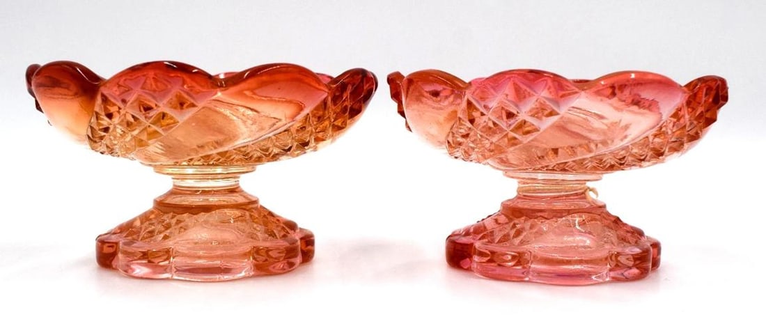 Pair of Rare Baccarat Footed Rose Tiente Art Glass Salt Dish: Measures 2" high by 3 3/8" wide. . Condition: Used,Brand: Baccarat,Type: Salt Dish,Color: Rose,Material: Glass, Crystal,Production Style: Art Glass,Country of Origin: France