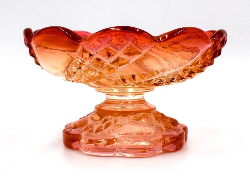 Pair of Rare Baccarat Footed Rose Tiente Art Glass Salt Dish - 3