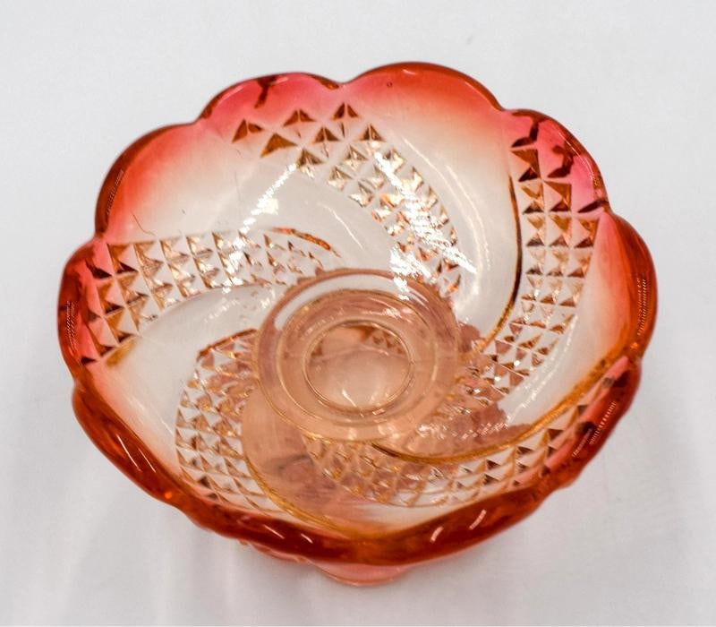 Pair of Rare Baccarat Footed Rose Tiente Art Glass Salt Dish - 4