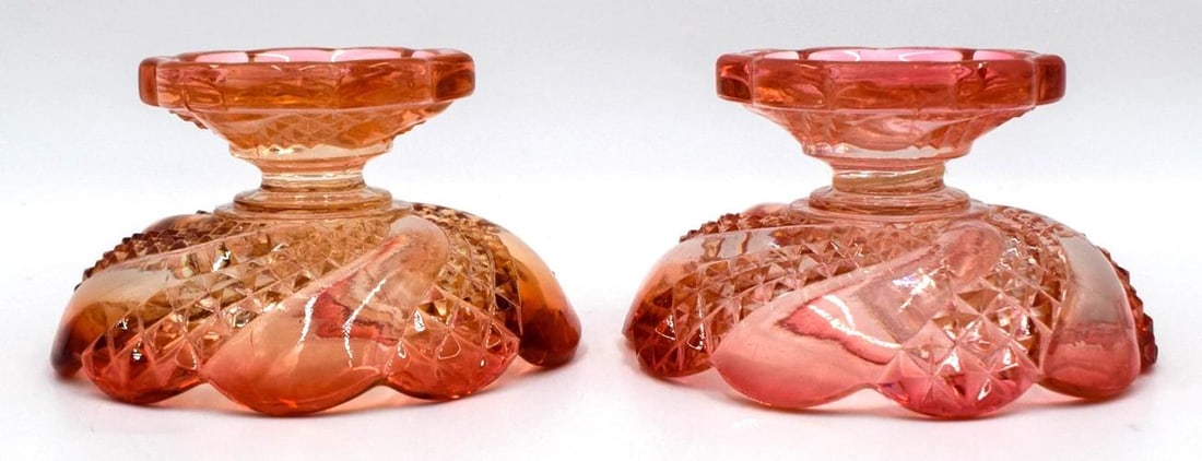 Pair of Rare Baccarat Footed Rose Tiente Art Glass Salt Dish - 7
