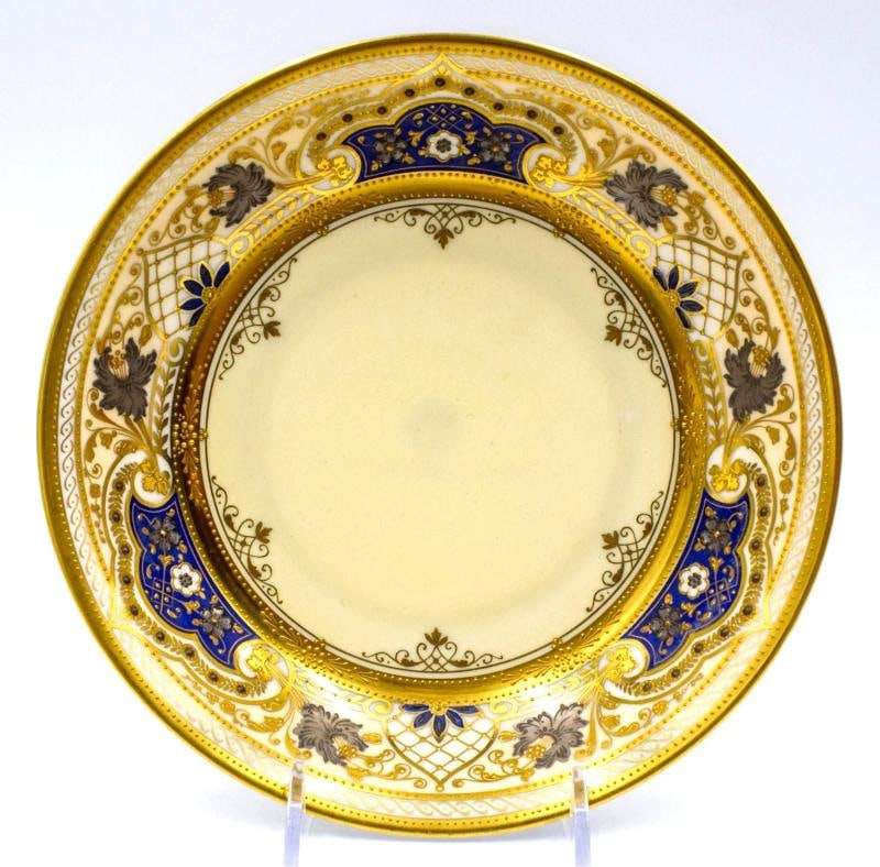 12 Holzner Karlsbad Raised Paste Gold & Silver Dresden, C. 1910 Soup/Pasta Bowls - 3