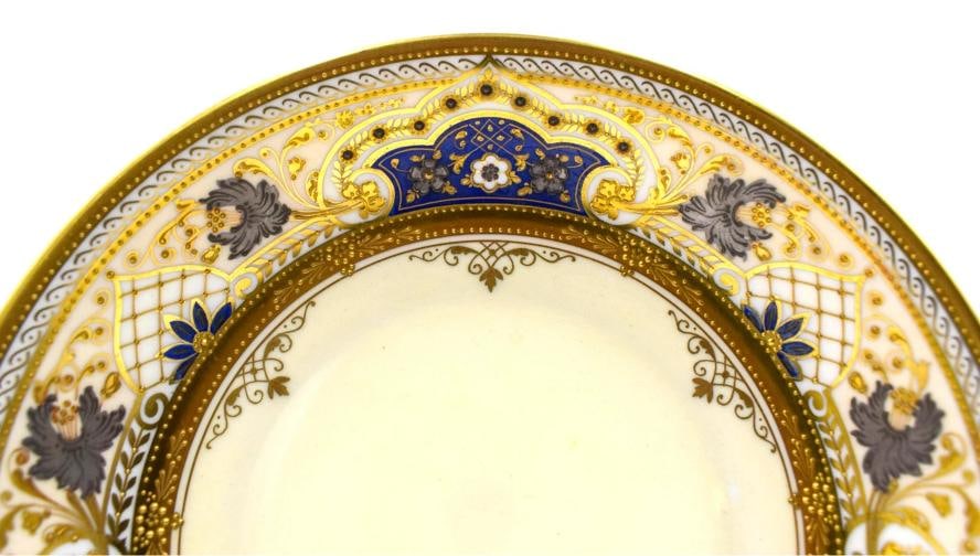 12 Holzner Karlsbad Raised Paste Gold & Silver Dresden, C. 1910 Soup/Pasta Bowls - 4
