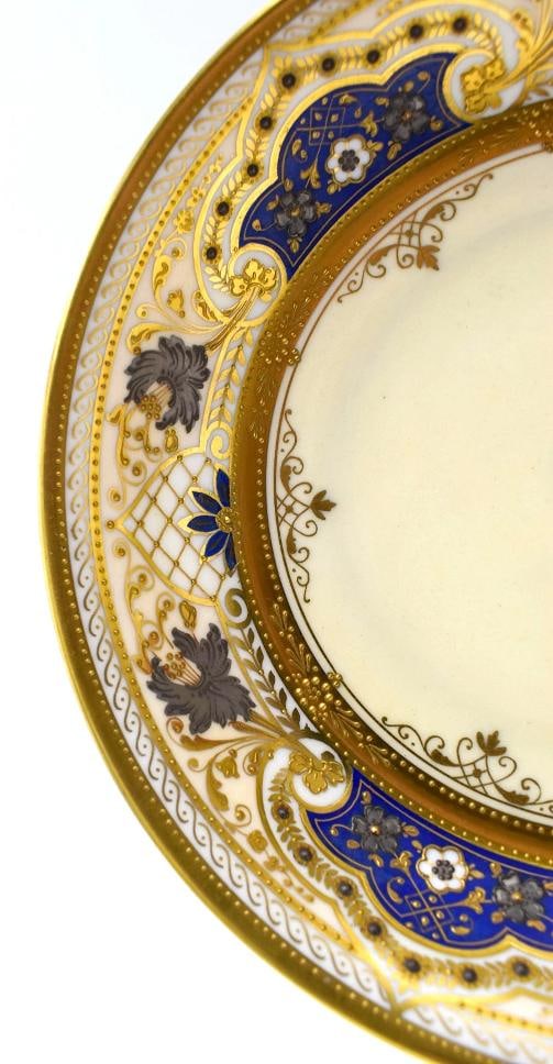 12 Holzner Karlsbad Raised Paste Gold & Silver Dresden, C. 1910 Soup/Pasta Bowls - 5