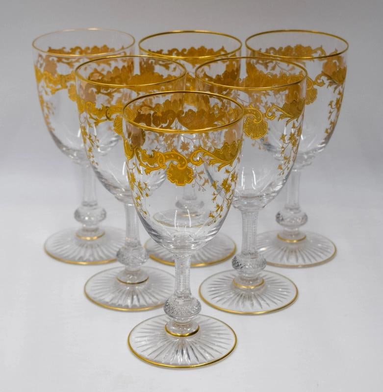 6 St. Louis Gold Gilded "Massenet" Water Goblets Circa 1920 - 2