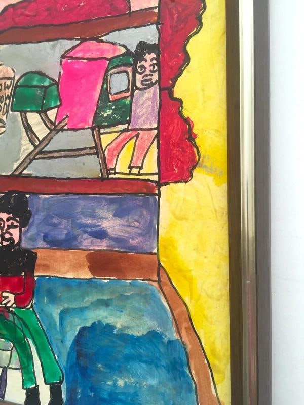 ROBERT E. SMITH RARE VINTAGE 20TH C. OUTSIDER FOLK ART ORIGINAL FRAMED PAINTING - 10