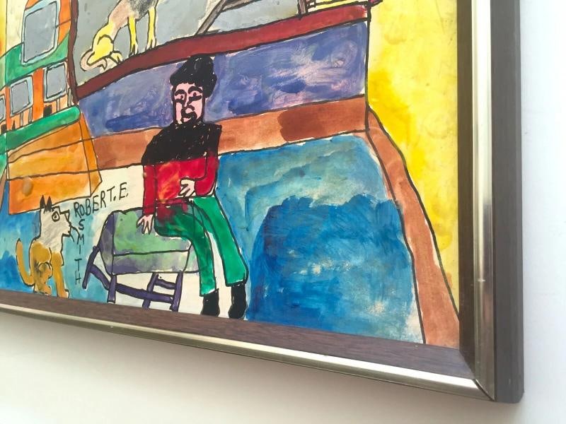 ROBERT E. SMITH RARE VINTAGE 20TH C. OUTSIDER FOLK ART ORIGINAL FRAMED PAINTING - 11