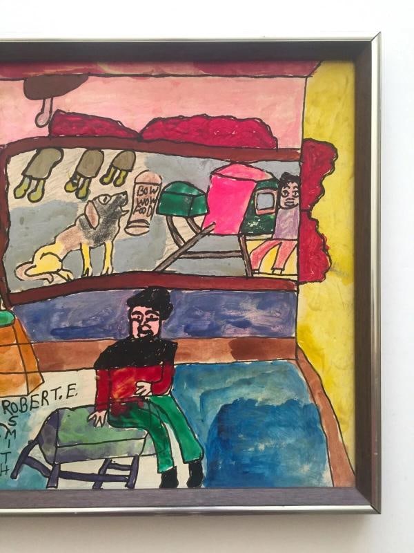ROBERT E. SMITH RARE VINTAGE 20TH C. OUTSIDER FOLK ART ORIGINAL FRAMED PAINTING - 3