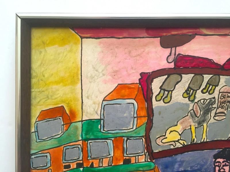ROBERT E. SMITH RARE VINTAGE 20TH C. OUTSIDER FOLK ART ORIGINAL FRAMED PAINTING - 5