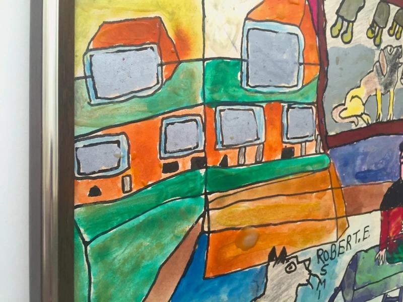 ROBERT E. SMITH RARE VINTAGE 20TH C. OUTSIDER FOLK ART ORIGINAL FRAMED PAINTING - 6