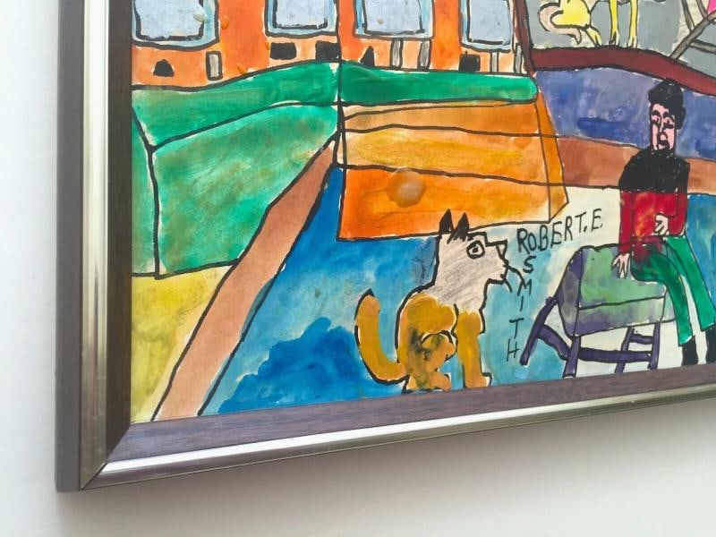 ROBERT E. SMITH RARE VINTAGE 20TH C. OUTSIDER FOLK ART ORIGINAL FRAMED PAINTING - 7