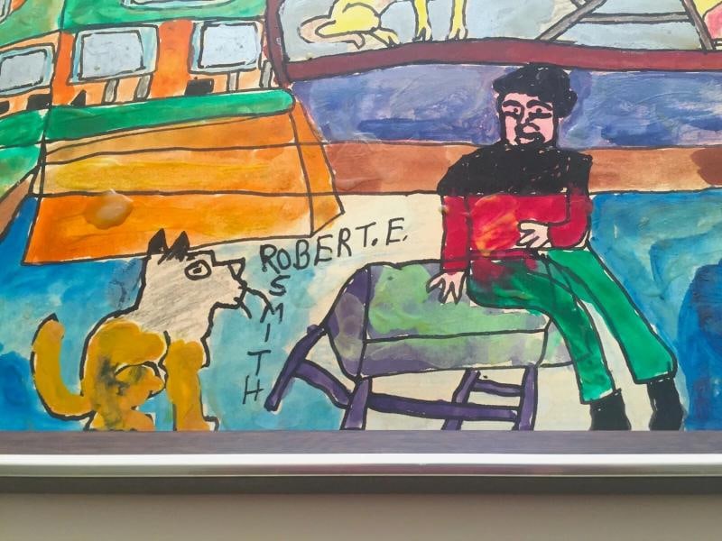 ROBERT E. SMITH RARE VINTAGE 20TH C. OUTSIDER FOLK ART ORIGINAL FRAMED PAINTING - 8