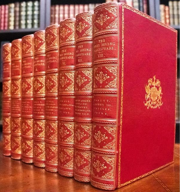 The Works of William Shakespeare / 1880: Description: Gordon Browne. Publishers Fine Leather Bindings. A complete 8 volume set in near fine condition beautifully bound in publishers full leather bindings. Binding and hinges are excellent,