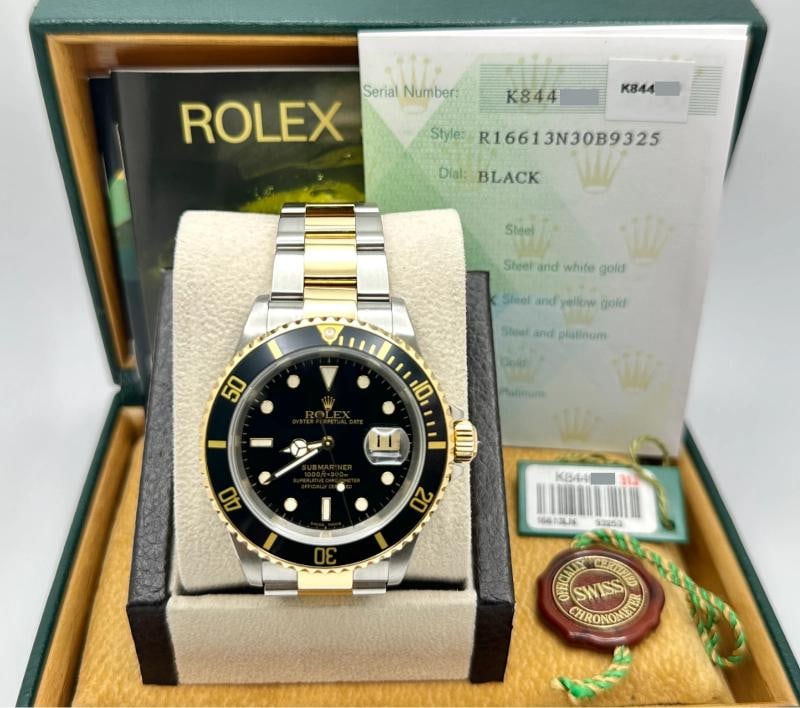 2003 Rolex Submariner 16613 Black 40mm 18k Yellow Gold Stainless Steel Box Paper - 3