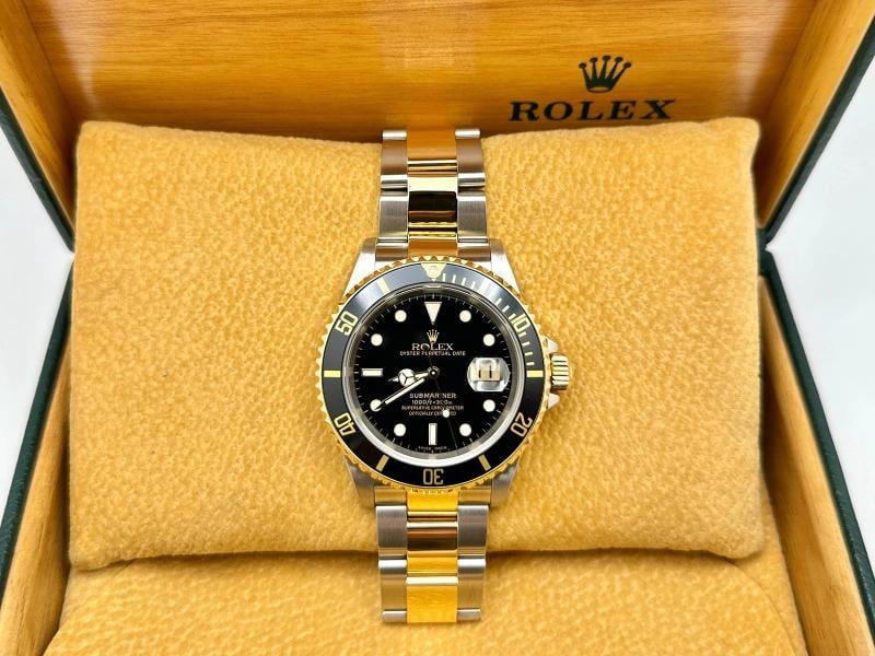 2003 Rolex Submariner 16613 Black 40mm 18k Yellow Gold Stainless Steel Box Paper - 4