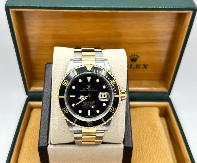2003 Rolex Submariner 16613 Black 40mm 18k Yellow Gold Stainless Steel Box Paper - 5