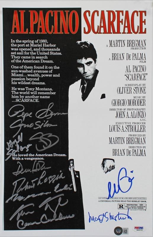 Scarface (11) Pacino, Bauer, Loggia +8 Signed 12x18 Mini Movie Poster Photo BAS (1 of 3)